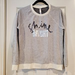 Xhiliration "Shine Bright" Graphic Design Silver Sequin Light Gray Sweatshirt XS